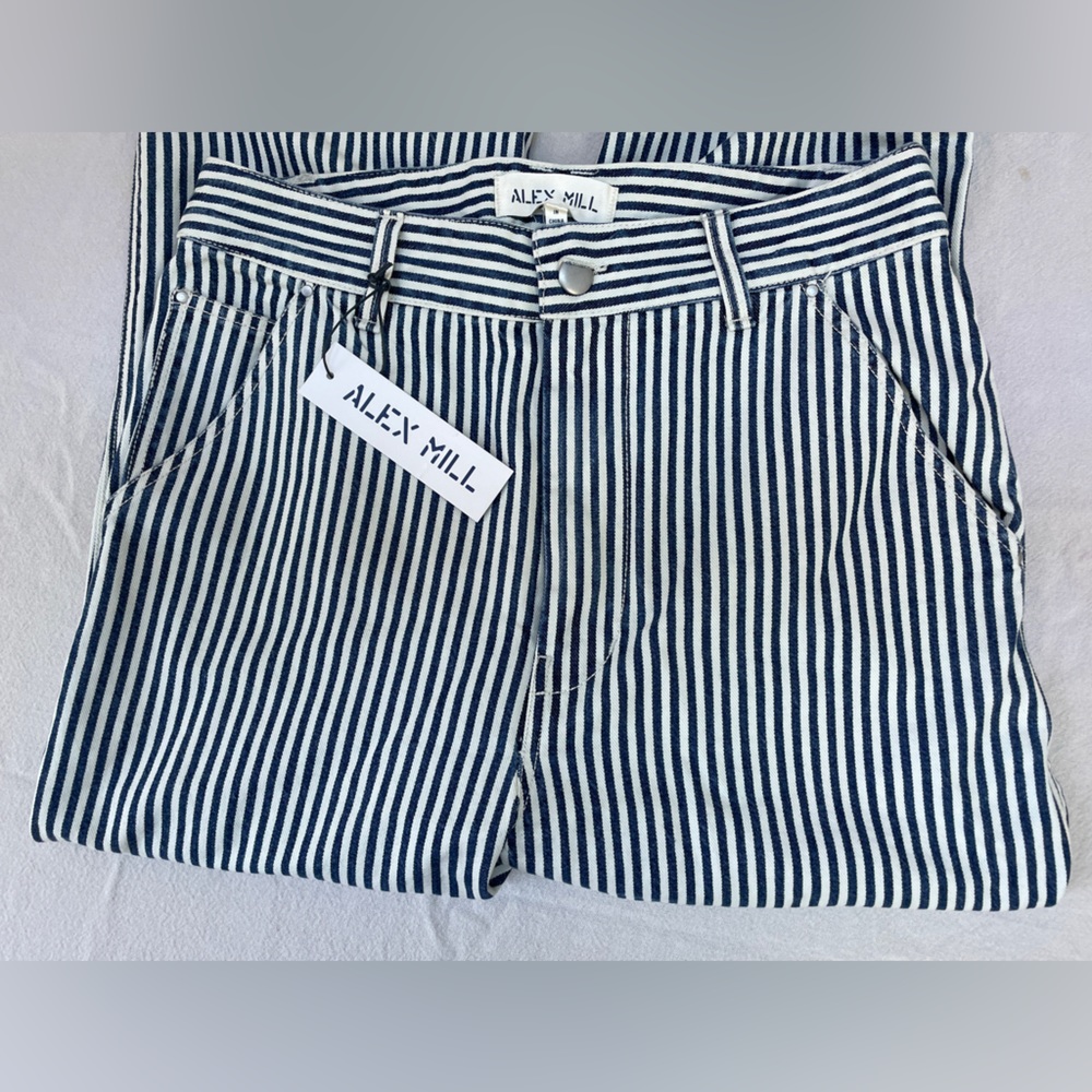 Alex Mill Navy and White Striped High-Rise Shorts